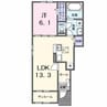 アルーン富岡B 1LDKの間取り