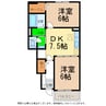 フルール蘭ⅡＢ 2DKの間取り