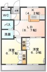 グランディール・Ｋ 2LDKの間取り