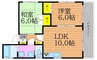 奥田マンション塚本 2LDKの間取り