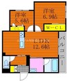 ベレオガーデンズ北方 2LDKの間取り