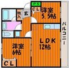 クレール学南運動公園 2LDKの間取り