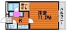 ピアグロリア奥田 1Kの間取り