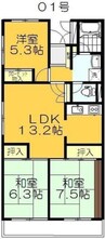 奥田パークハイツ 3LDKの間取り