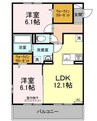 グランツ国富 2LDKの間取り