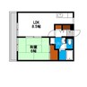 シティパレス西崎PartⅡＢ棟 1LDKの間取り