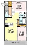 岡山市電東山本線<岡山電気軌道>/中納言駅 徒歩16分 3階 築7年 2LDKの間取り