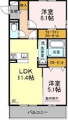 宇野線<宇野みなと線>/備前西市駅 徒歩8分 3階 築6年 2LDKの間取り