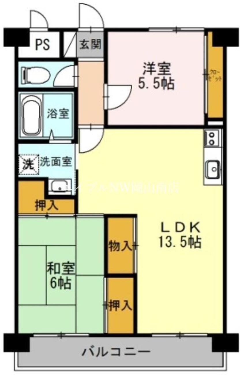 間取図 山陽本線（中国）/岡山駅 バス27分芳泉高前下車:停歩14分 1階 築28年