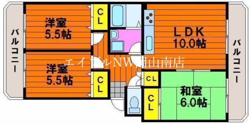 間取図 山陽本線（中国）/岡山駅 バス25分社宅前バス停下車:停歩3分 3階 築25年