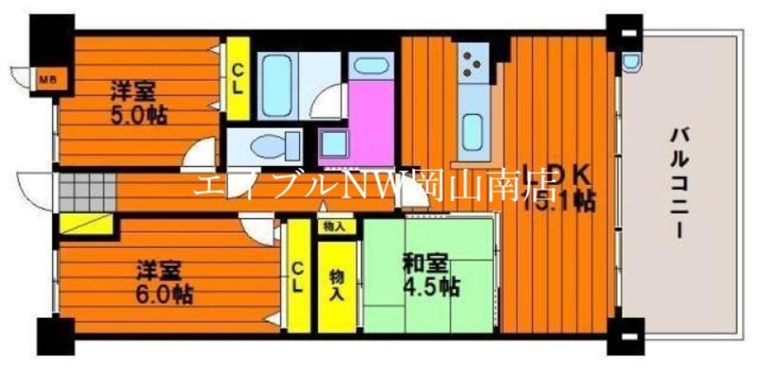 間取図 山陽本線（中国）/岡山駅 徒歩23分 7階 築8年