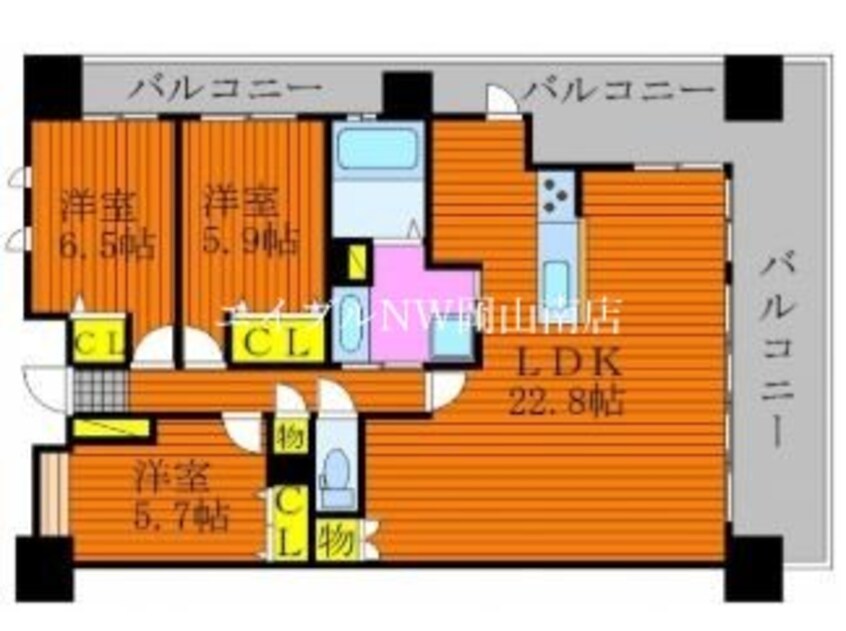 間取図 山陽本線（中国）/庭瀬駅 徒歩10分 8階 築10年