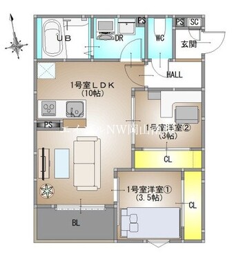 間取図 岡山市電清輝橋線<岡山電気軌道>/清輝橋駅 徒歩13分 1階 建築中