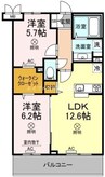 津山線/法界院駅 徒歩6分 3階 築3年 2LDKの間取り