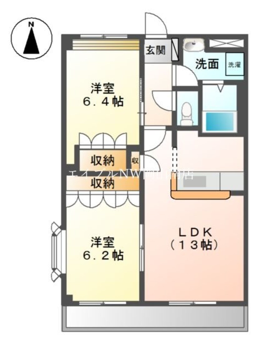 間取図 岡山市電清輝橋線<岡山電気軌道>/清輝橋駅 徒歩31分 2階 築22年