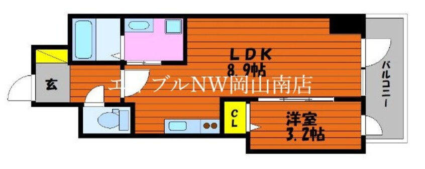 間取図 岡山市電東山本線<岡山電気軌道>/柳川駅 徒歩4分 5階 築4年