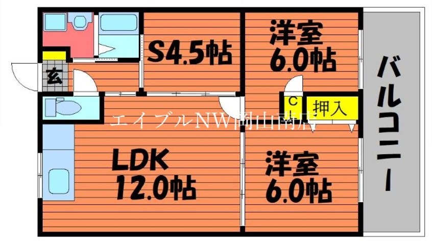 間取図 宇野線<宇野みなと線>/備前西市駅 徒歩16分 3階 築31年