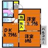 山陽本線（中国）/岡山駅 バス:26分:停歩10分 2階 築29年 2DKの間取り