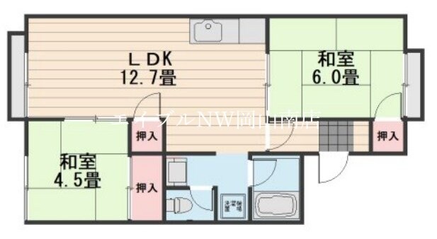 間取り図 宇野線<宇野みなと線>/備前西市駅 徒歩69分 2階 築43年