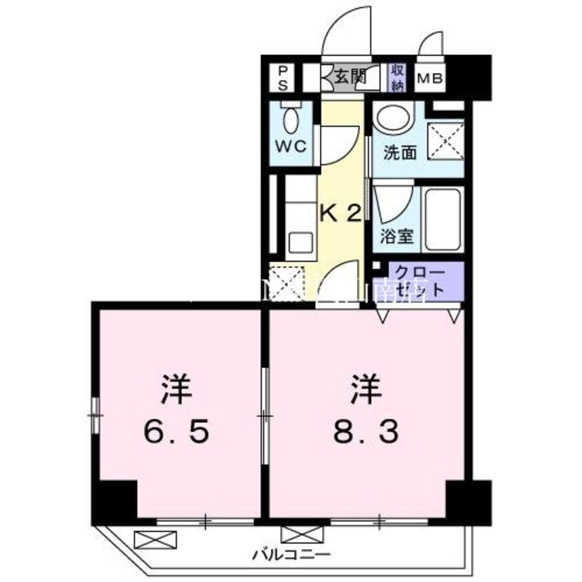 間取図 岡山市電清輝橋線<岡山電気軌道>/清輝橋駅 徒歩6分 3階 築12年