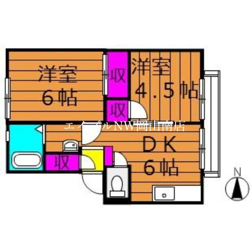 間取図 宇野線<宇野みなと線>/備前西市駅 徒歩14分 2階 築34年