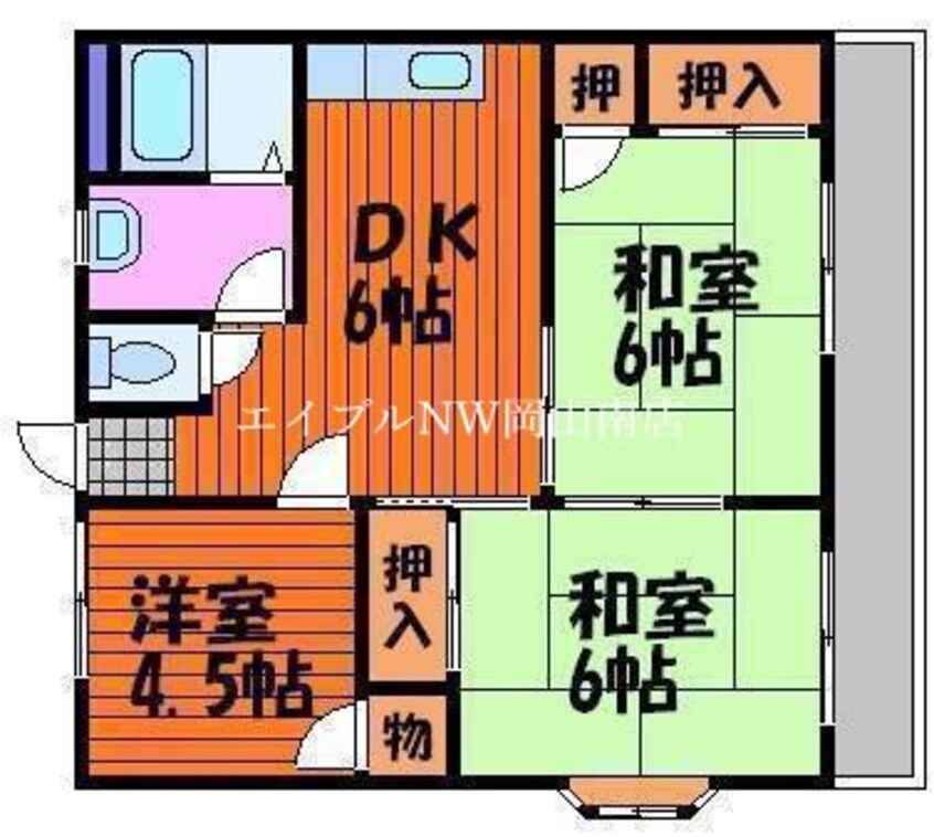 間取図 宇野線<宇野みなと線>/備前西市駅 徒歩23分 3階 築41年