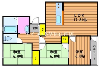 間取図 津山線/法界院駅 徒歩22分 1階 築42年