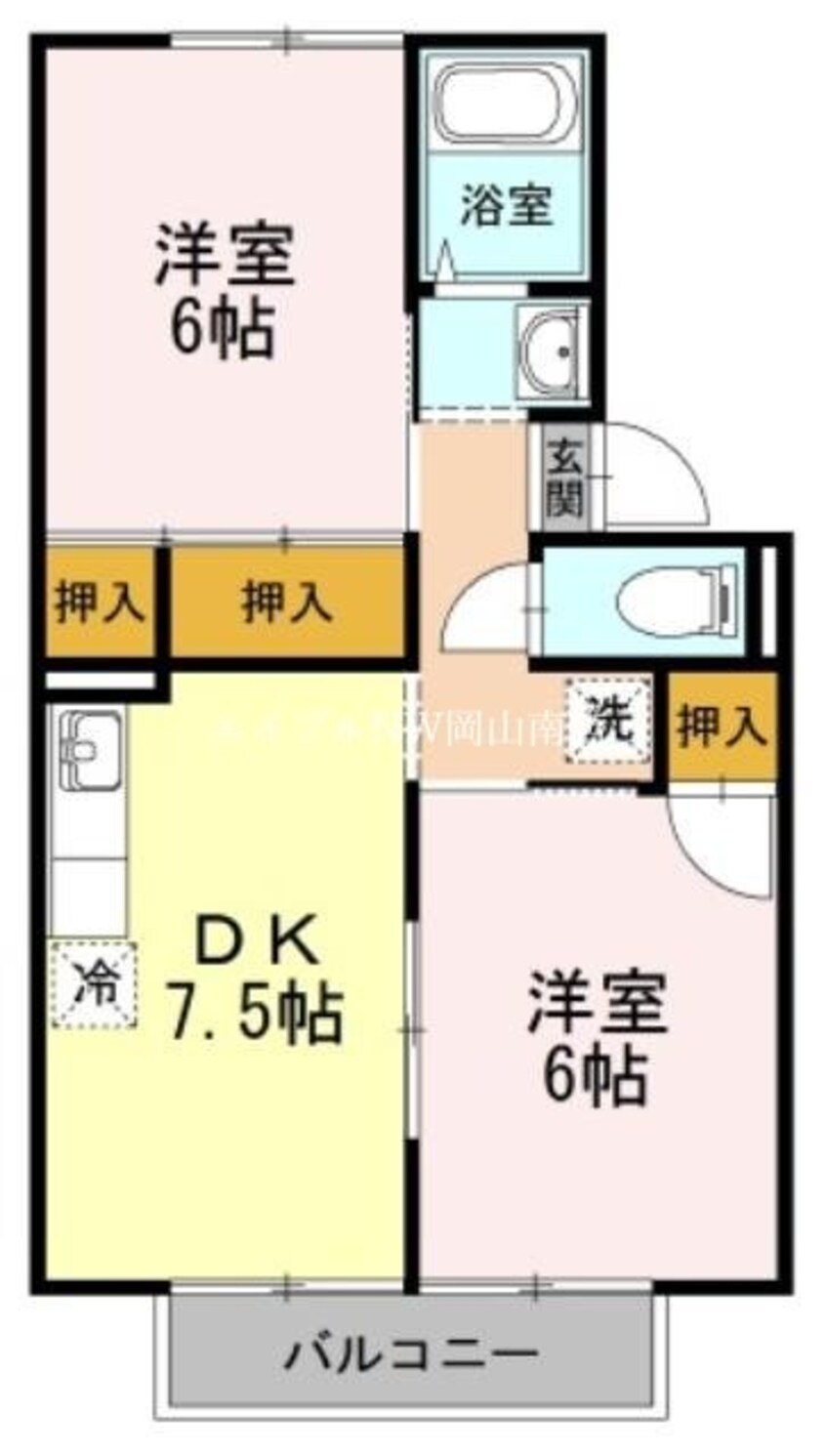 間取図 宇野線<宇野みなと線>/備前西市駅 徒歩47分 2階 築33年