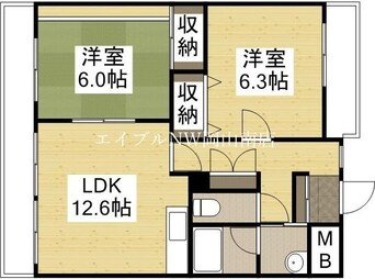 間取図 宇野線<宇野みなと線>/備前西市駅 徒歩33分 6階 築40年