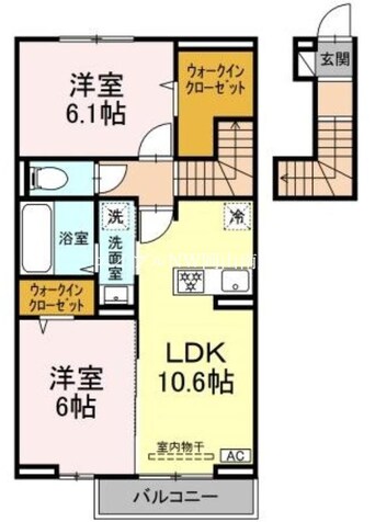 間取図 山陽本線（中国）/岡山駅 バス25分みやはら耳鼻科・福浜市営住宅前下車:停歩2分 2階 1年未満