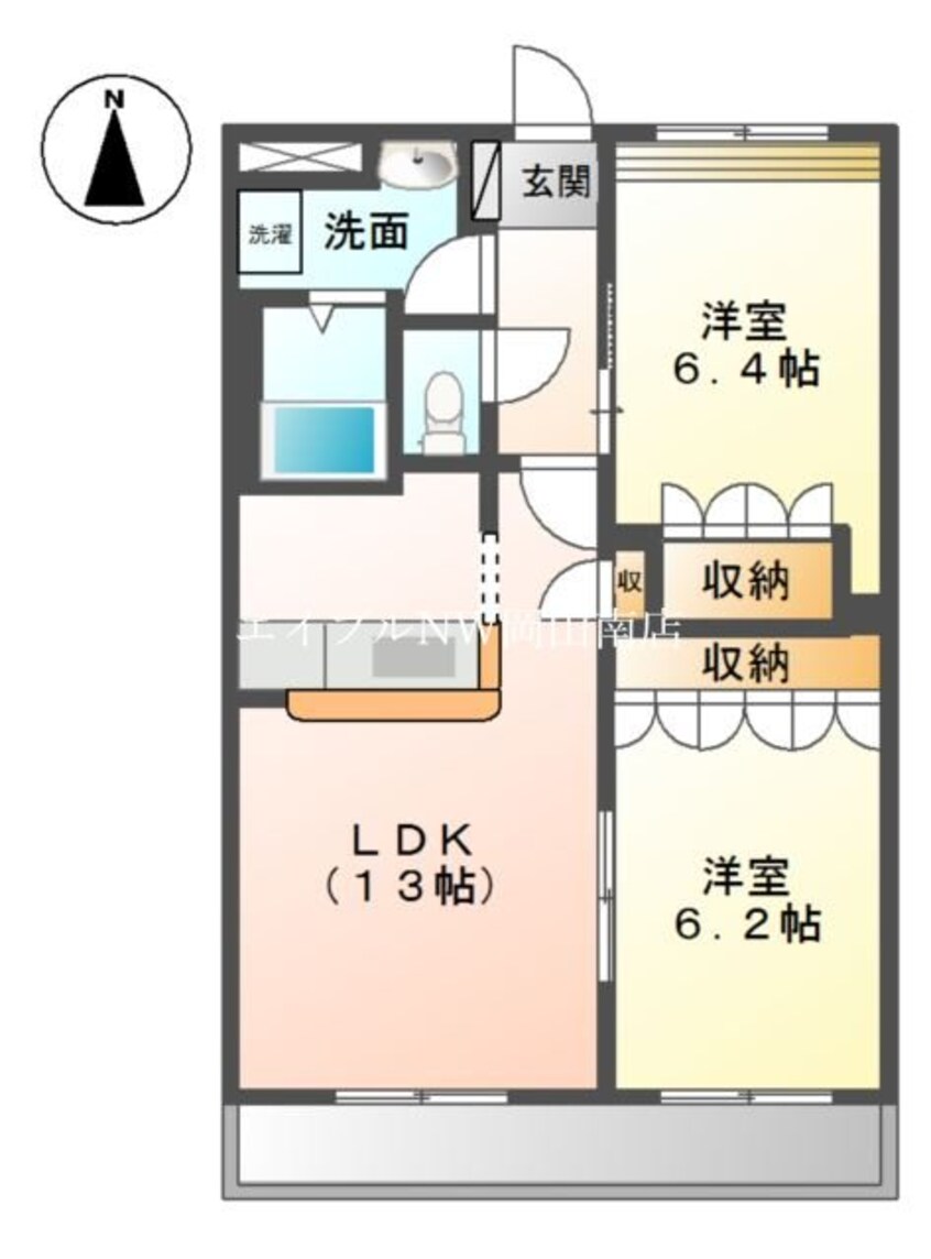 間取図 岡山市電清輝橋線<岡山電気軌道>/清輝橋駅 徒歩31分 2階 築21年