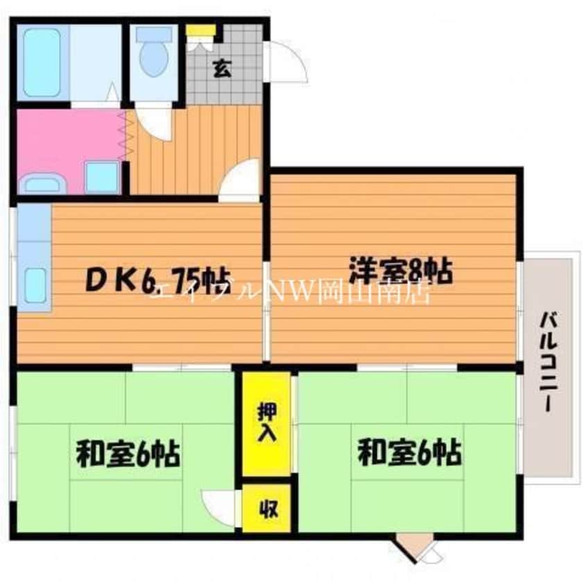 間取図 山陽本線（中国）/岡山駅 バス40分機工センター下車:停歩5分 2階 築35年