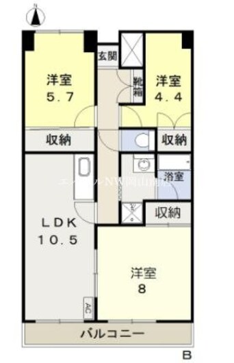 間取図 山陽本線（中国）/北長瀬駅 徒歩21分 3階 築30年