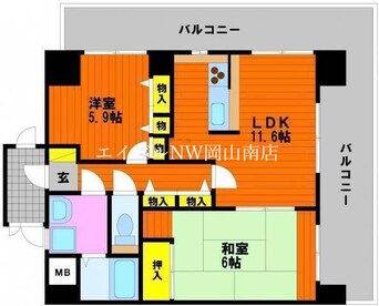 間取図 岡山市電清輝橋線<岡山電気軌道>/清輝橋駅 徒歩8分 5階 築32年