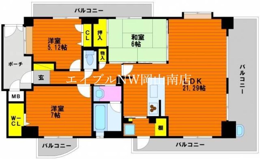 間取図 岡山市電東山本線<岡山電気軌道>/門田屋敷駅 徒歩2分 8階 築20年