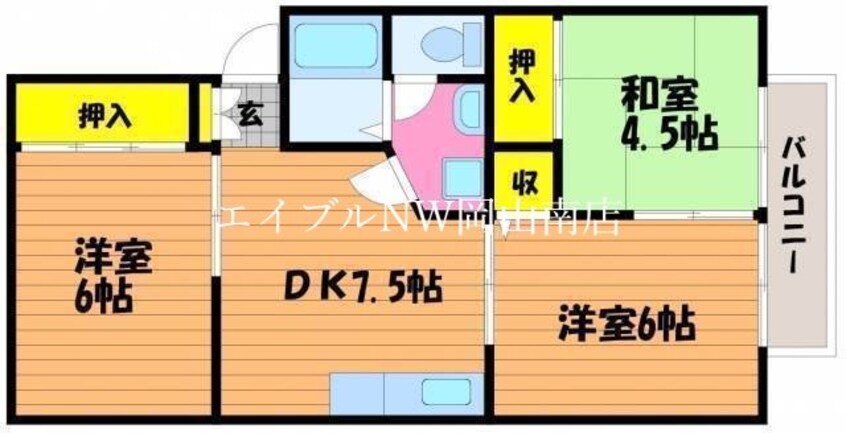 間取図 山陽本線（中国）/岡山駅 バス36分南輝小学校前下車:停歩8分 1階 築32年