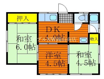 間取図 岡山市電清輝橋線<岡山電気軌道>/清輝橋駅 徒歩39分 1階 築44年