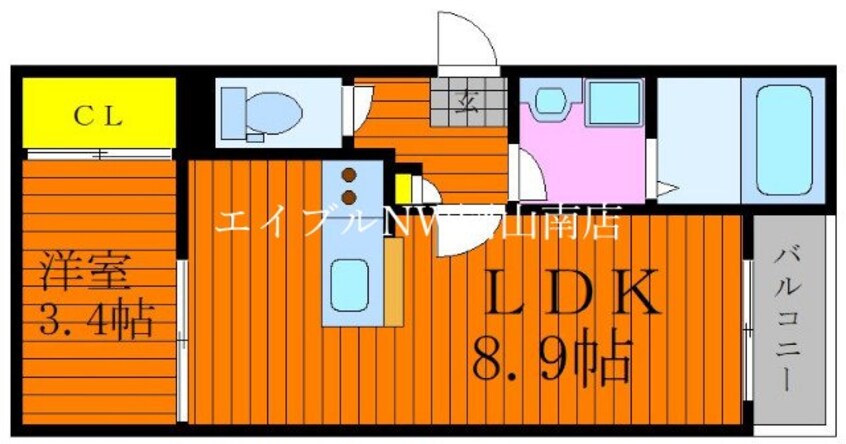 間取図 岡山市電清輝橋線<岡山電気軌道>/清輝橋駅 徒歩25分 3階 築4年