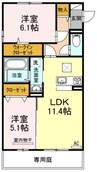 宇野線<宇野みなと線>/備前西市駅 徒歩8分 1階 築6年 2LDKの間取り