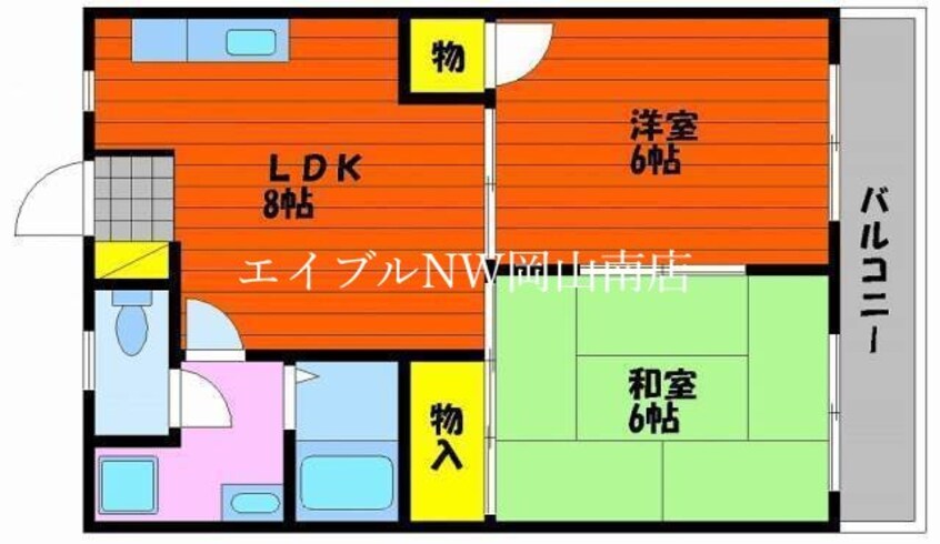 間取図 山陽本線（中国）/岡山駅 バス40分バス・南輝小学校前下車:停歩4分 2階 築37年