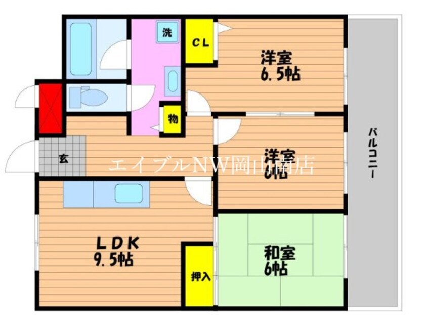 間取図 吉備線<桃太郎線>/備前三門駅 徒歩20分 6階 築36年