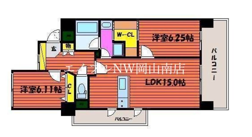 間取図 岡山市電清輝橋線<岡山電気軌道>/郵便局前駅 徒歩6分 4階 築10年