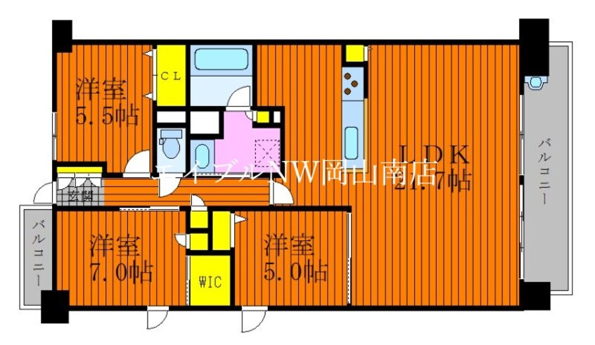 間取図 山陽本線（中国）/北長瀬駅 徒歩23分 13階 1年未満