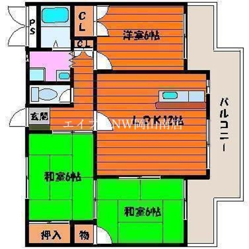 間取図 宇野線<宇野みなと線>/大元駅 徒歩18分 4階 築37年