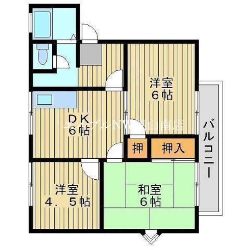 間取図 宇野線<宇野みなと線>/備前田井駅 徒歩9分 1階 築34年