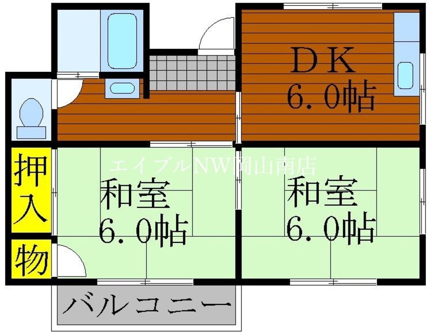 間取図 宇野線<宇野みなと線>/大元駅 徒歩11分 2階 築35年