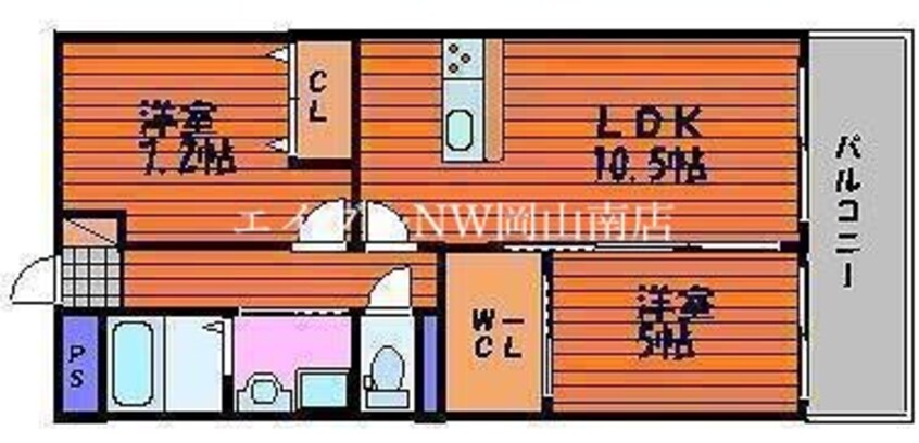 間取図 宇野線<宇野みなと線>/大元駅 徒歩15分 1階 築41年
