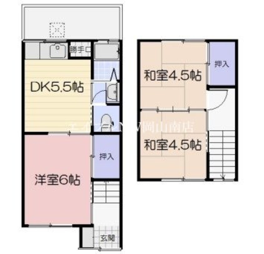 間取図 宇野線<宇野みなと線>/備前西市駅 徒歩37分 1階 築43年