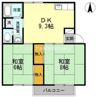 間取図 宇野線<宇野みなと線>/備前西市駅 徒歩14分 2階 築37年