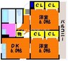 宇野線<宇野みなと線>/大元駅 徒歩18分 3階 築36年 2DKの間取り